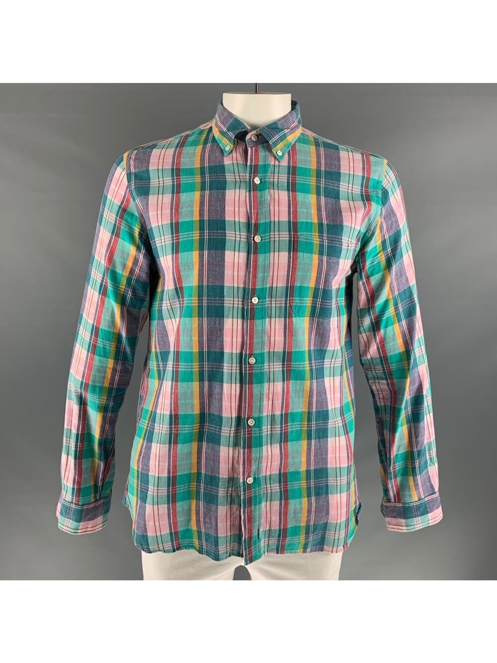 BEAMS Size L Multi-Color Madras Cotton One pocket Long Sleeve Shirt